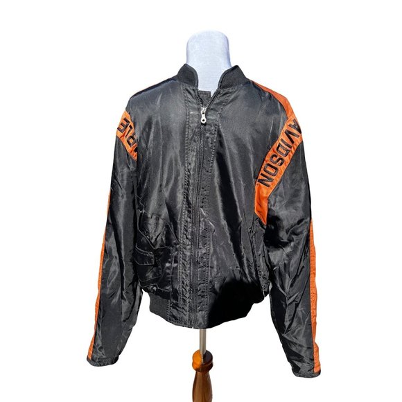 Mens HARLEY DAVIDSON Embroidered LOGO Nylon Zip Bomber Mesh Lined Jacket
